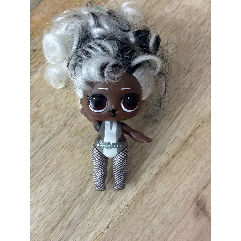MGA LOL Surprise Doll Black White Curly Hair Silver Bodysuit 3 Inch Figure